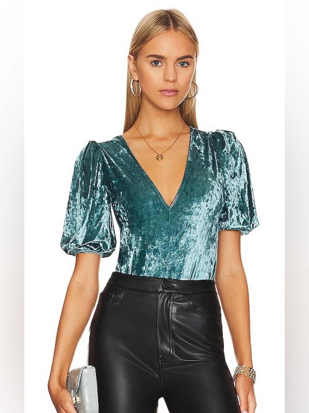 Free People Intimately Don’t You Wish Velvet Bodysuit Deep Teal Large